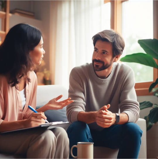 Мужчина беседует с психологом